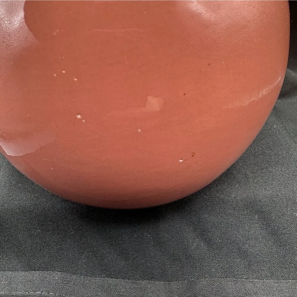 Vintage Coral Orange Orb Vase Glossy Ceramic Globe Bud Vase Retro 1980s 5.75